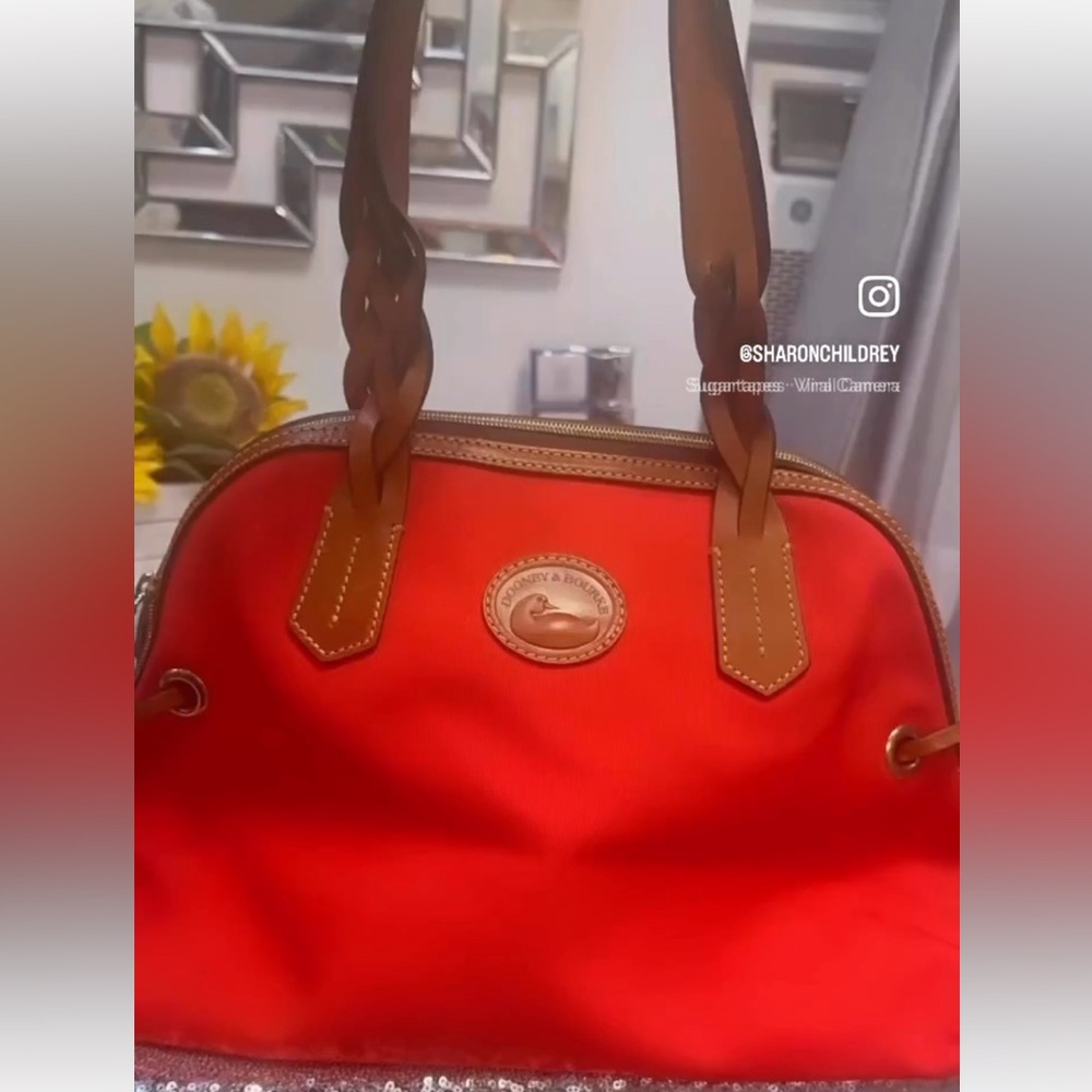 Dooney & Bourke Red Shoulder Bag with Tan Accents